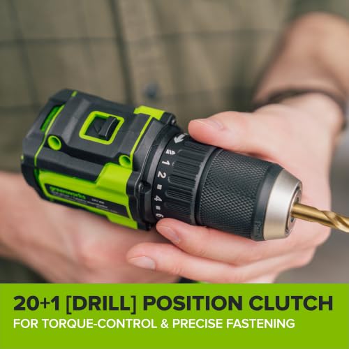 Image of Greenworks PowerAll 24V Cordless Brushless 1 /2 inch 400 in-lbs Drill /Driver, 20+1 Ratcheting Clutch, 2.0Ah USB-C Battery (12,000mAh Power Bank),30W USB-C Charger and Cable,10PC Titanium Drill Bit Set