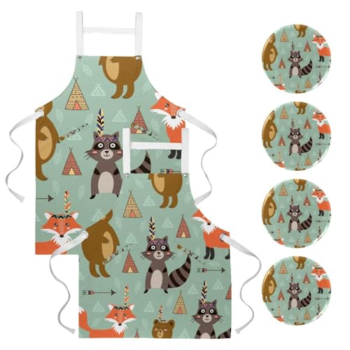 Tablier de cuisine pour pâtisserie nettoyage et restaurant motif animal forêt