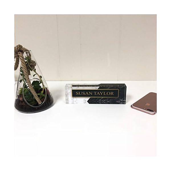 Artblox personalized name plate for desk black white marble design on clear acrylic glass custom desk name plate personalized name and credentials for teacher phd military office name plate  urban country home decor