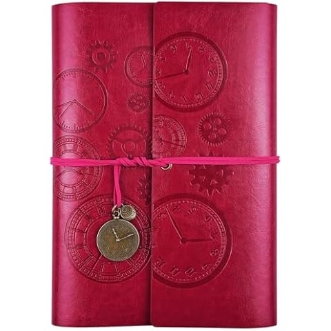Asten Leather Writing Journal, Refillable Notebook with Lined Pages Vintage Travelers Notebook, Gift for Men and Women 7.3 x 5.1inch（A5, Rose Red Cover