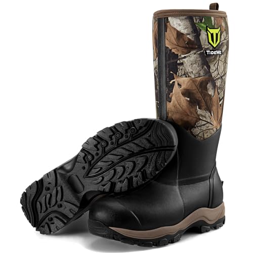 TIDEWE Hunting Boot for Men, Insulated Waterproof Sturdy 16" Men's Hunting Boot, 6mm Neoprene and Rubber Outdoor Boot (400g Insulated & Standard)
