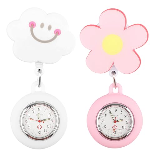Zynqo 2 Pcs Montres Infirmières à Quartz avec Aiguilles Lumineuses, Étui en Silicone Souple, Montre Broche pour Blouse Médicale, Lecture Facile, Usage Quotidien Médecins et Personnel Soignant