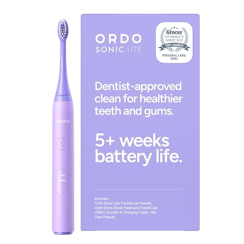 Ordo Sonico Lite - Spazzolino da Denti Sonico con 35.000 Impulsi/min, Spazzolino Elettrico per Adulti, Doppia Modalità, Batteria da 5+ Settimane, Timer Intelligente, Impermeabile, USB-C Lavanda
