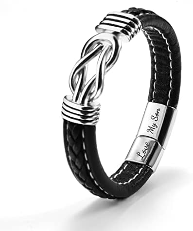 SUNSH Braided leather bracelet Forever Linked Together - Men's stainless steel braided leather bracelet with quote cuff bracelet for son.