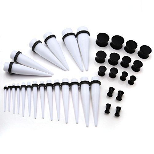 PiercingJ 18 Paare Acryl Ohrstecker Ohrpiercing Set Taper Dehnstab Sattel Double Flared Plug Tunnel Tunnelset Dehnungsset Dehnungssichel Expander Kit Punk (10 Paare Taper+8 Paare Sattel)