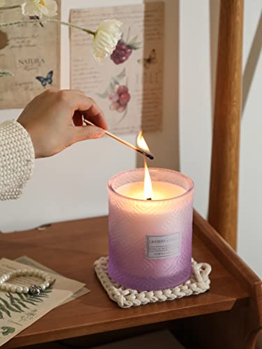 Large Scented Long Burning Candle, Glass Jar Wood Wicked Soy Candles Gift 19Oz Lavender & Violet #TOP1