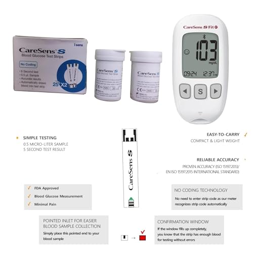 Image of S Blood Glucose Test Strips|Accurate&Easy To Use|50 Count|Compatible With Caresens S Fit Meter.