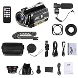 Fydun 4K-Digital-Videokamera-Camcorder, 30 MP, 30-facher Zoom, IR, 3,0-Zoll-IPS-LCD-Touchscreen mit 2 Wiederaufladbaren Batterien + Weitwinkelobjektiv