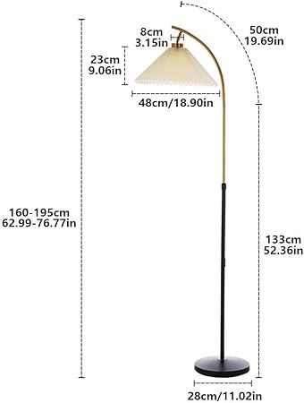 PETRLOY Pleated Fabric Shade Floor Lamp Adjustable Angle Height Standing Lamps Rustproof Metal Pole Vertical Lamp Hardware Base Tall Lamps Suitable for Study Room, Living Room, Bedroom, Sofa Corner photo 2