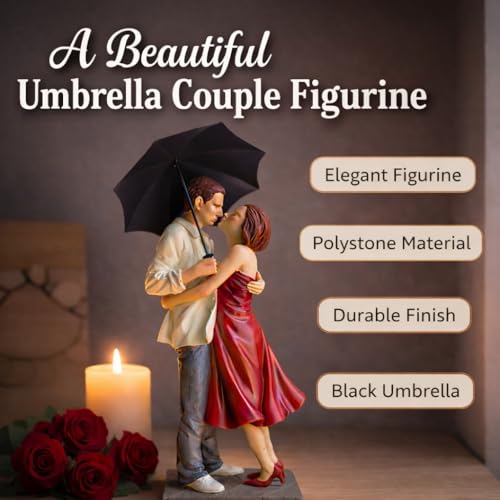Image of ARMONIA Romantic Umbrella Couple Figurine Showpiece for Home Decor| Polystone Love Statue |Elegant Sculpture for Anniversary,Valentine's Day,Wedding & Gift Items