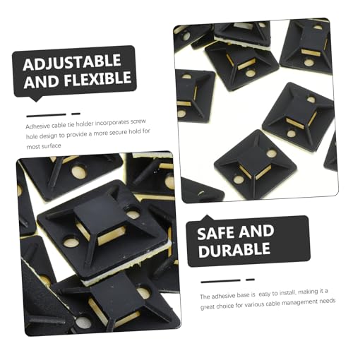 100 Pzs Bases de Brida Autoadhesivas ABS con Orificio para Tornillo Negro | Anclas Compactas, Instalación Fácil, Sujeción Segura, Gestión de Cables para Arnés, Bridas y Racimos miniatura 4