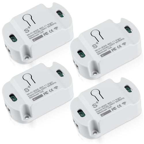 Tuya Smart Life - Modulo di interruttore della luce intelligente, 4 pezzi 10 A, senza fili, funzione relè wireless con Alexa, Google Assistant fai da te, da incasso, interruttore Wi-Fi intelligente