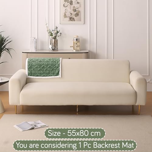 Image of HOKIPO 'Italian Caelora' Luxury Jacquard Plush Sofa Backrest Cover Mat 55x80 cm | Pack of 1 Anti Slip Backrest Mat, Sage Green (AR-6225-GRN)
