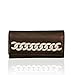 Raviani Brown Pebble Grain Tri-Fold Genuine Leather Wallet W/Silver Crystal Chain