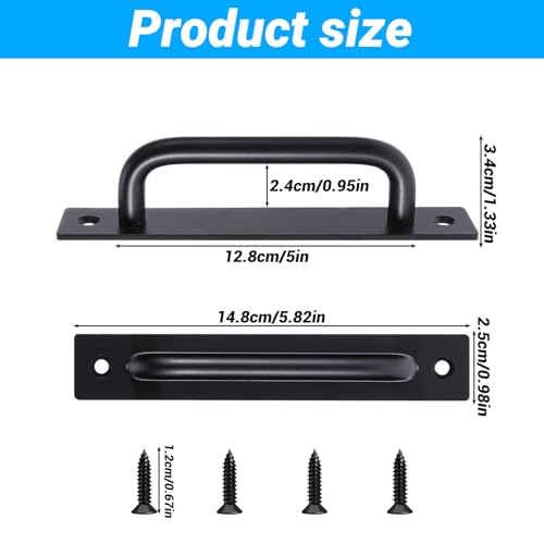 Image of 2 Pack Barn Door Handles Black 5 inch Hole 5.82 Inch Long Center Gate Handle Zinc Alloy Cabinet Handles Door with Plate Black Sliding Doors Handle for Kitchen Bathroom Closet Cabinet Pocket Doors