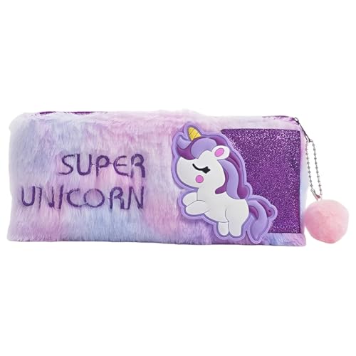 LAKPYN 1 Pièce Trousses à Crayons en Peluche, Jolie Trousse Crayons pour Filles avec Motif de Licorne Violette