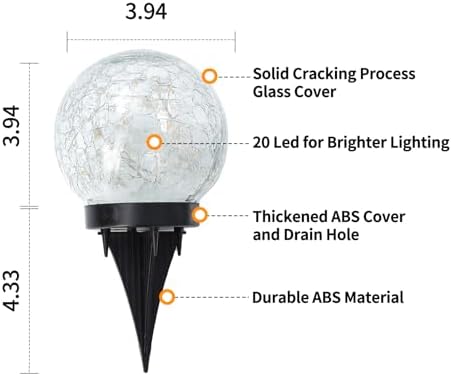 JKIMK Solar Globe Lights Outdoor Waterproof-Solar Balls Garden-Cracked Glass Ball Solar Lights Outdoor-Solar Orbs Outside-Outdoor Decorations Patio & Yard Lawn Backyard Decor (GUO-XBQ-5-5-5) - 2