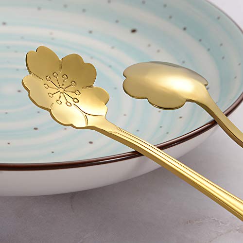 Ansaw 8 Pcs Flower Spoon Set, Stainless Steel Reusable Tea Scoops Stirring Spoon Coffee Spoon Mixing Spoon Sugar Dessert Cake Spoon Ice Cream Spoons Tableware For Tea Parties (Length:4.9 Inch, Gold) #TOP5