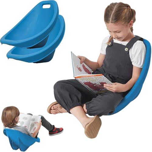 Scoop Rocker Chair for Kids, Toddler Plastic Chairs - 2 Packs, Flexible Seating for Classroom, Portable Floor Chair with Back Support, Preschool Reading Chairs, Active Seat for Indoor/Outdoor,Blue