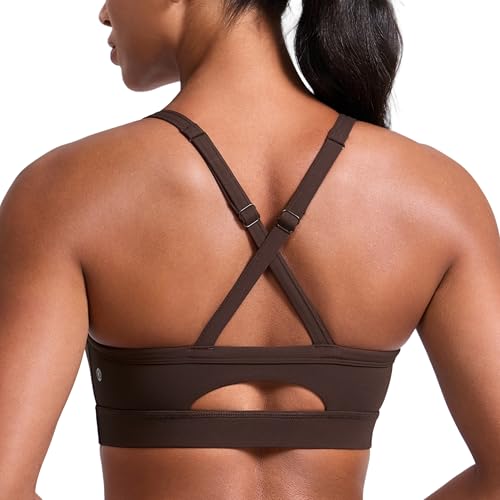 Image of CRZ YOGA Butterlift Cross Back Sports Bras | Medium Support, Removable Pads, Yoga, Buttery Soft, Scoop Neck, Cut-Out, Adjustable Thin Straps, for Women