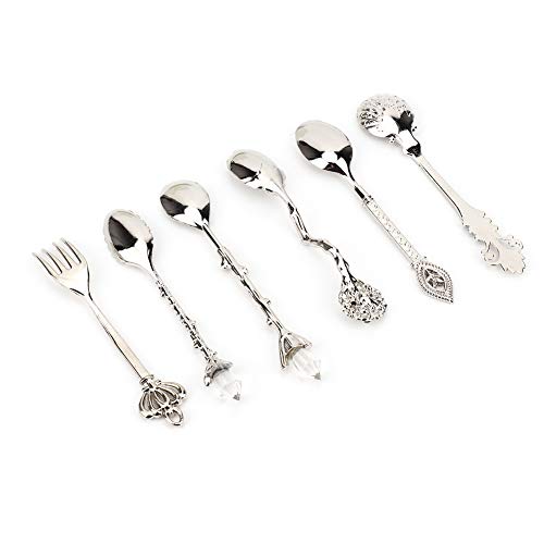 Spoon Spoons 6 Pack for 6Pcs Accessory Cutlery for Set Decorative Zinc Alloy for Slotted Spoons (Silver (Crown Handle)) - Image 3