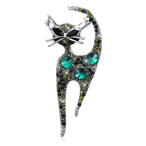 Image of Mabor Vintage Cat Brooch Pin, Rhinestone Cat Brooch for Women Girls Trendy Colorful Crystal Animal Kitten Brooches Lapel Pins