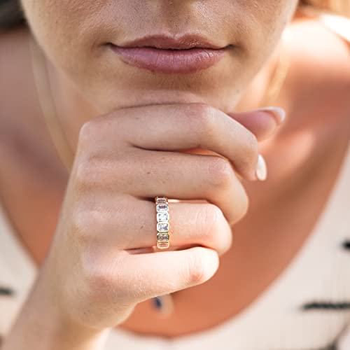Espere Emerald Cut Bezel Set Cz Halfway Eternity Band | 7 Stone Wedding Anniversary Band Bridal Set (4Mm) Size 6 #TOP1