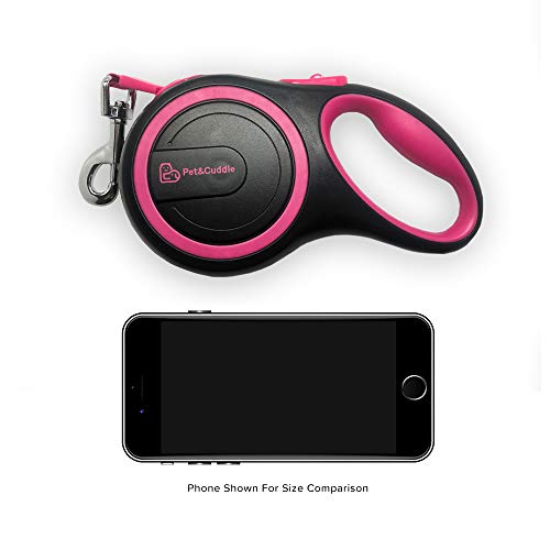 Pet&Cuddle Retractable Dog Leash, 16 Ft Dog Leash For S To L Dogs Up To 110 Lbs, Easy Lock/Release Button And Ergonomic Handle, Heavy Duty Tangle-Free Nylon Ribbon Leash - (Small/Medium, Black+Pink) #TOP5