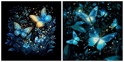 Peinture Diamant 5D Papillon Bleu pour Décoration Salon Grand Format 90x90cm