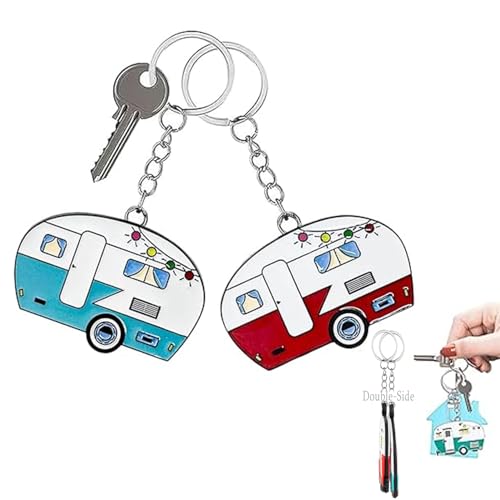 Image of Camper Keychain, Upgraded Double-Side Metal Camping Key chain, Couples RV Accessories Set of 2 for Men Women