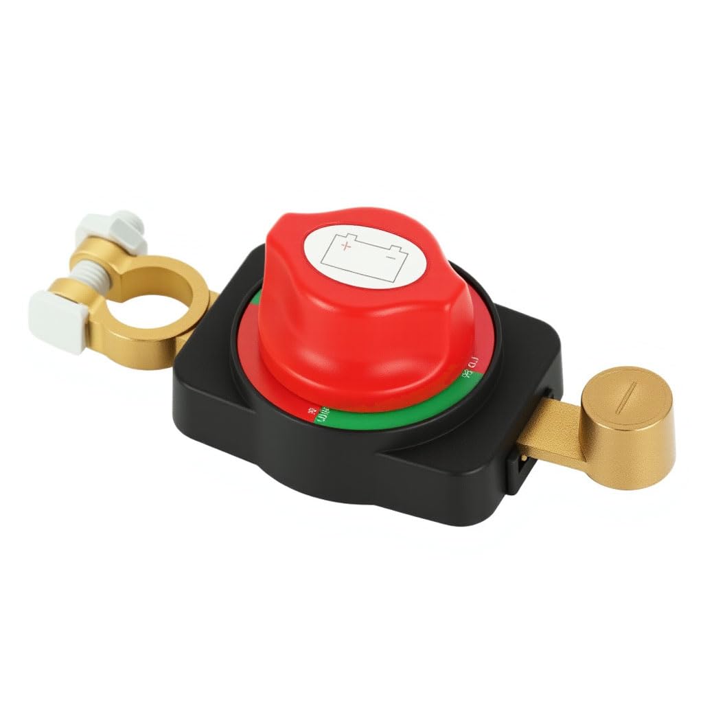 12-48V Battery Cut Off Switch Top Post Battery Disconnect Switch with Pure Copper Contacts, Reliable Shutoff for Car, RV, Marine, Boat - Universal Fit Battery Terminal Kill Switch Device