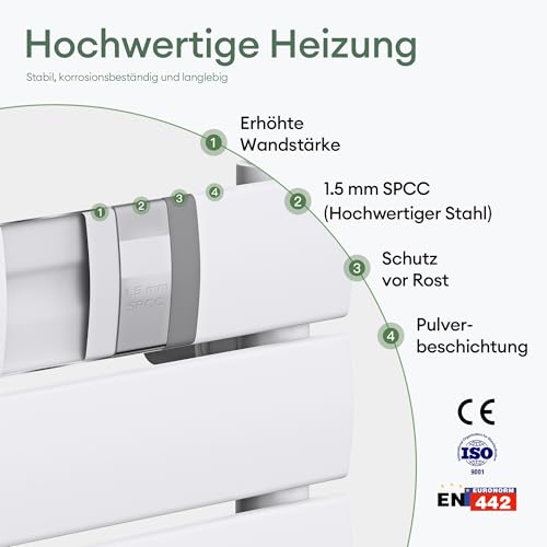 Mai & Mai Badheizkörper Handtuchheizkörper Handtuchhalter Heizkörper bad flach 100x60cm in Weiß Seitenanschluss & Mittelanschluss Paneelheizkörper Horizontal Handtuchwärmer Badheizung