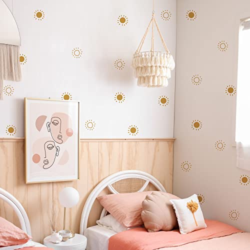 Image of funlife Peel and Stick Boho Sunrise Wall Decals, Self Adhesive Sunshine Wall Stickers Rustic Country, PVC Boho Sun Wall Art Stickers for Kids Bedroom Playroom Nursery Room Home Decor Decal