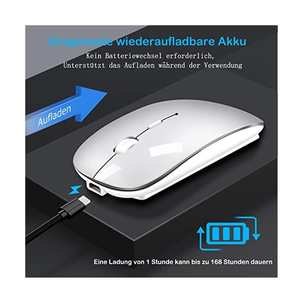 Kabellose Maus, Funkmaus 2,4 GHz mit USB-Empfänger für Laptop Computer -Wiederaufladbar Tragbare Silent Maus Kompatibel… – Bild 4