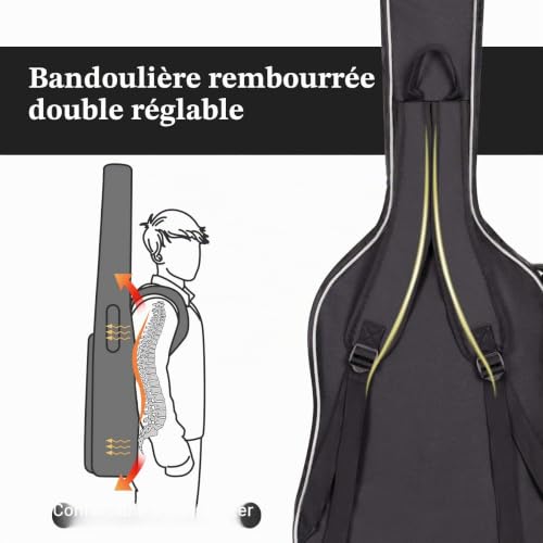 CAHAYA Housse pour Guitare Basse électrique Gigbag Sac à Dos étui Souple rembourré, Rembourrage Gris de ca. 8 mm, Compatible avec Les Guitares Basses électriques 43" et 46" CY0202-2 – vue 4