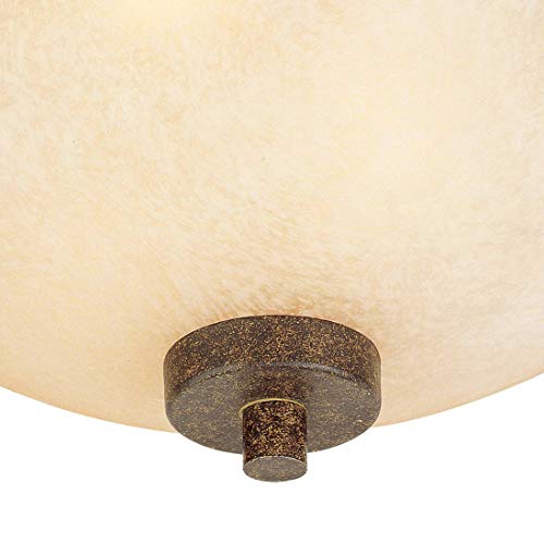 Franklin Iron Works Oak Valley Collection Mission Ceiling Light Flush Mount Fixture Rustic Bronze 15" Wide Cream Scavo Glass Bowl For Bedroom Kitchen Living Room Hallway Bathroom #TOP2