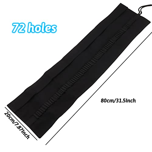 Image of Canvas Pencil Wrap Case, 48 Holes Colored Pencil Roll Holder Storage Pouch for Office (72 Holes, Black)