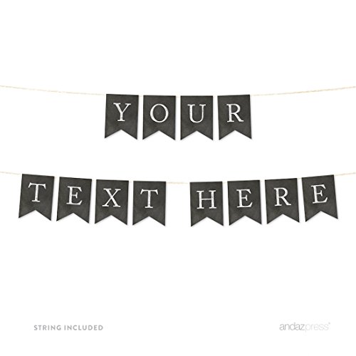 Andaz Press Personalized Baby Shower Hanging Bunting Pennant Party Banner with String, Vintage Chalkboard Cardstock, Your Text Here, 8-Feet, 1-Set, Includes String, Custom Name