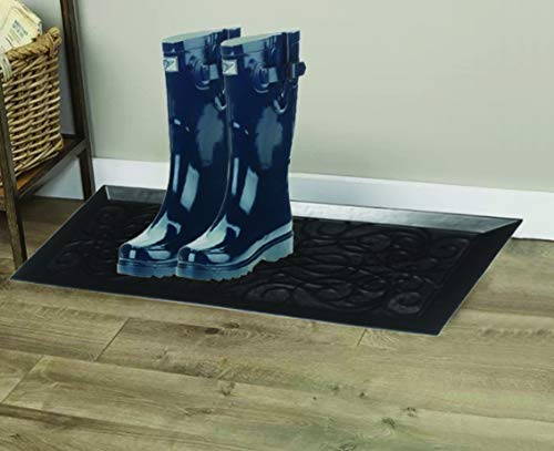 Superio Rubber Boot & Shoe Tray, 34 x 14 x 2 Rectangle, Heavy Duty, Protects Floors from Water and Dirt, Waterproof for All Weather Indoor Outdoor Use, Black (2)2