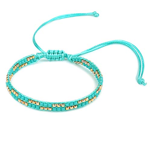 Bracelet tissé en perles pour femme vert bohème fait main double couche réglable