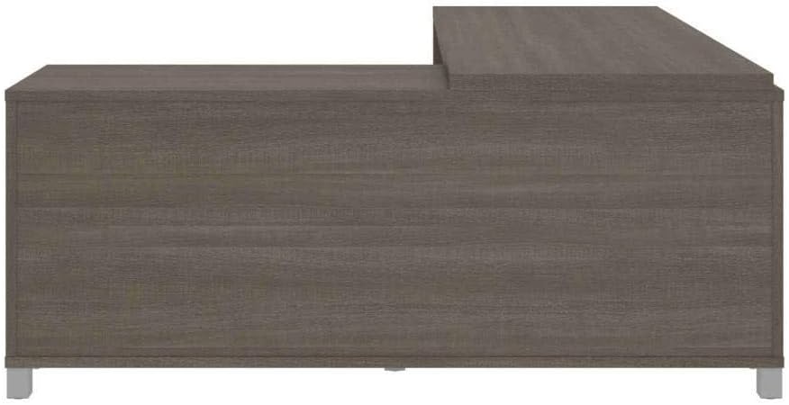 BOWERY HILL Modern Wood L-Shaped Home Office Desk, Bark Gray Finish, 71.1 in Width, Durable Commercial-Grade Melamine Surface, Reversible Design, Storage Drawers and Shelves, Silver Metal Legs