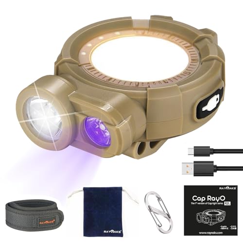 Raynaks R2L Ultra Bright 280Lumen Led Caplight Uv Rgb Flashlight Lightweight Cap Light Clip On Hat Light Rechargeable Usb-C Waterproof Durable Best cover
