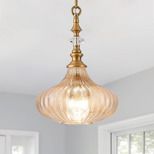 rosysky 3-Light Vintage Pendant Light Fixtures with Amber Glass Shade