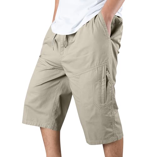 Cargo Shorts for Men Knee Length Elastic Waist Athletic Shorts with Pockets 2026 Summer Fashion Casual Outdoor Hiking Short,01-Light Gray 6X-Large