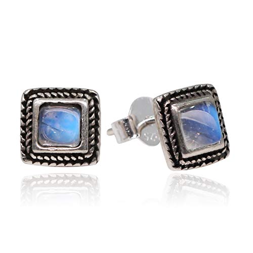 Preisvergleich Produktbild Luna Azure Sterling Silber mit echtem Mondstein Quadrat Ohrstecker Ohrring