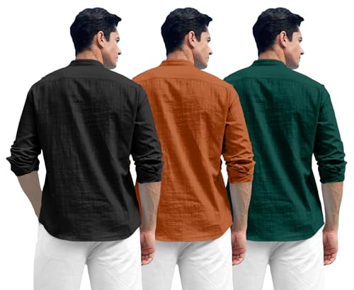 Image of Zombom Combo of Men's Solid Cotton Polyester Blend Full Sleeve Mandarin /Chinese Collor Straight Kurta Shirt (Pack of 3)