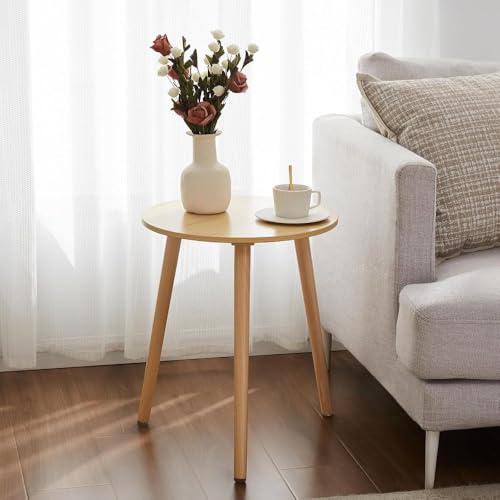 Image of END Table Side Table, Round Solid Wood End Table Coffee Table Flower Stand Small Spaces, Easy Assembly Modern Bedside Table (Full Natural)