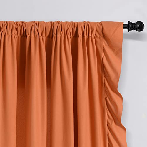 Orange Curtains 84 Inches Long Tan Ruffle Curtains 2 Panels Room Darkening Curtains For Room Divider Rod Pocket Semi Sheer Privacy Modern Window Curtains For Bedroom Living Room Room, 52X84, 7Ft #TOP2