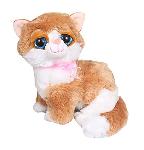 Image of Tickles Cute Little Kitten Glitter Eye Soft Stuffed Plush Animal Toy for Kids (Size: 20 cm Color: Beige)
