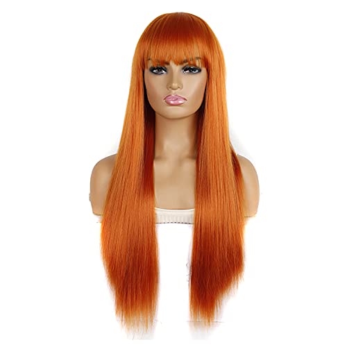 LWZ Couvre-Chef Perruque, Couvre-Chef Cheveux raides, Couvre-Chef de Bal Quotidien Cheveux raides avec Couvre-Chef Frange